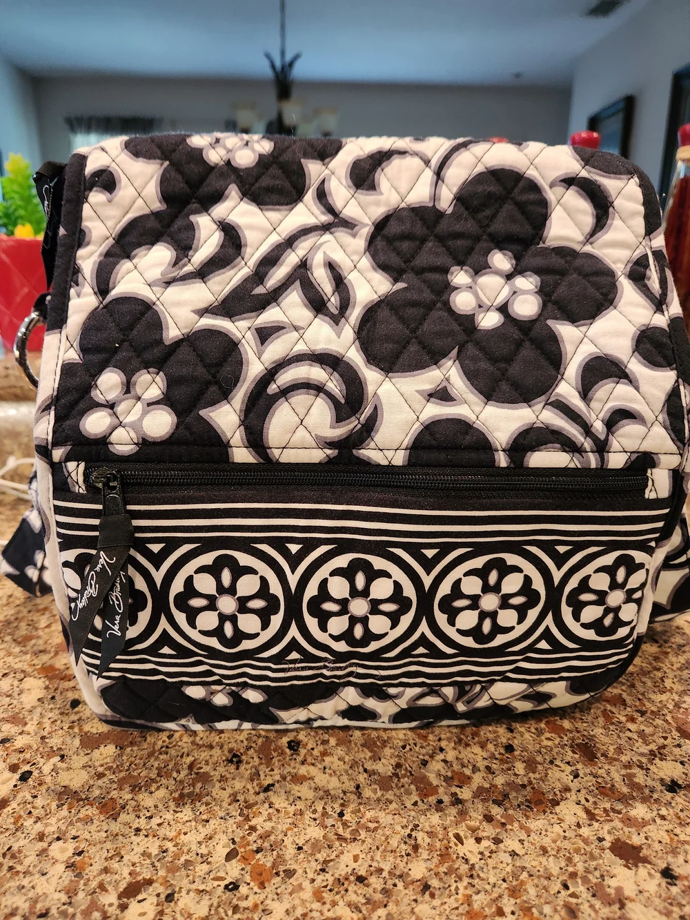 Vera Bradley Black & White Quilted Crossbody Messenger Bag | Adjustable Strap